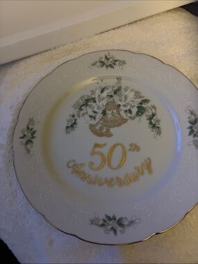 Vintage “Lefton China” 50th Anniversary Decorative White & Gold Porcelain Plate